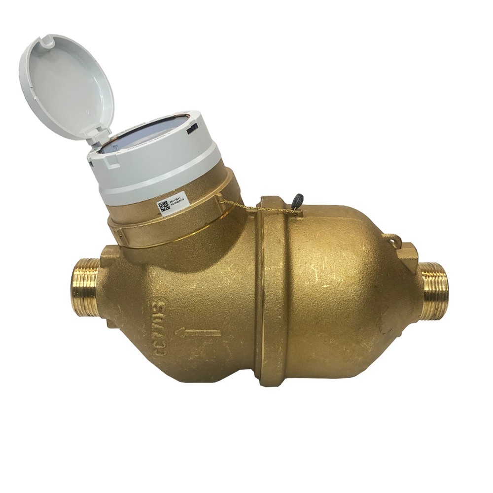 Used Sensus SRII 5/8 Inch Brass Water Meter, Lead-Free For Potable Water, With Cover Caps